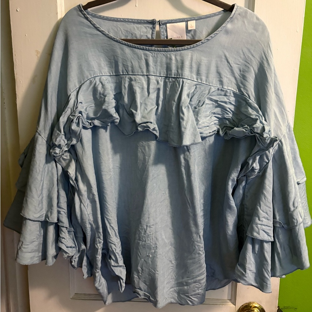 LC Lauren Conrad Light Blue Ruffled Blouse size L